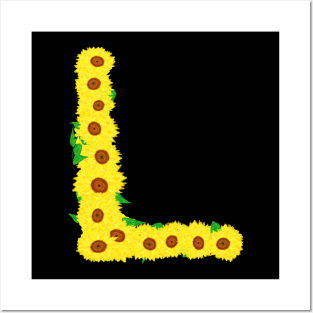 Sunflowers Initial Letter L (Black Background) Posters and Art